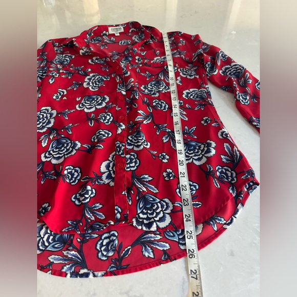 Express Red/Blue Floral Button-Down Shirt - Picture 5 of 6